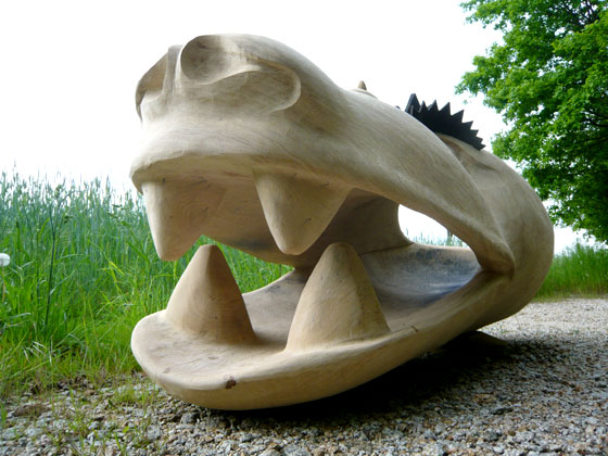 Holz Skulptur Drachenkopf